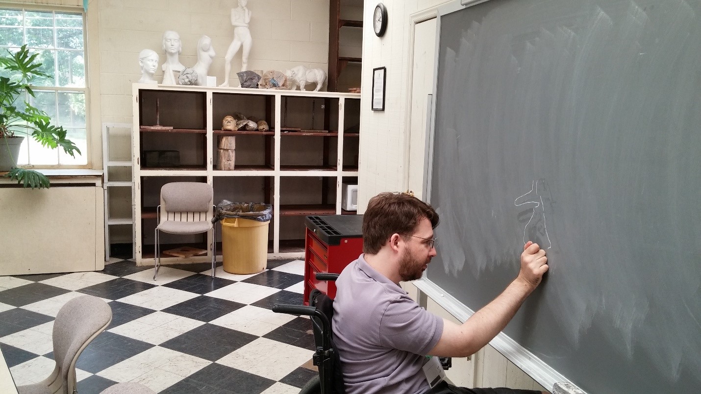 Jonathan visiting his Southern Virginia University's art room (his alma mater) in 2015